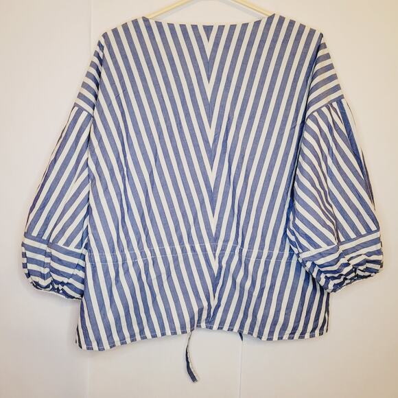 Gap blue and white chevron stripe vneck puff sleeve top Size S Fisherman Coastal - Picture 3 of 8